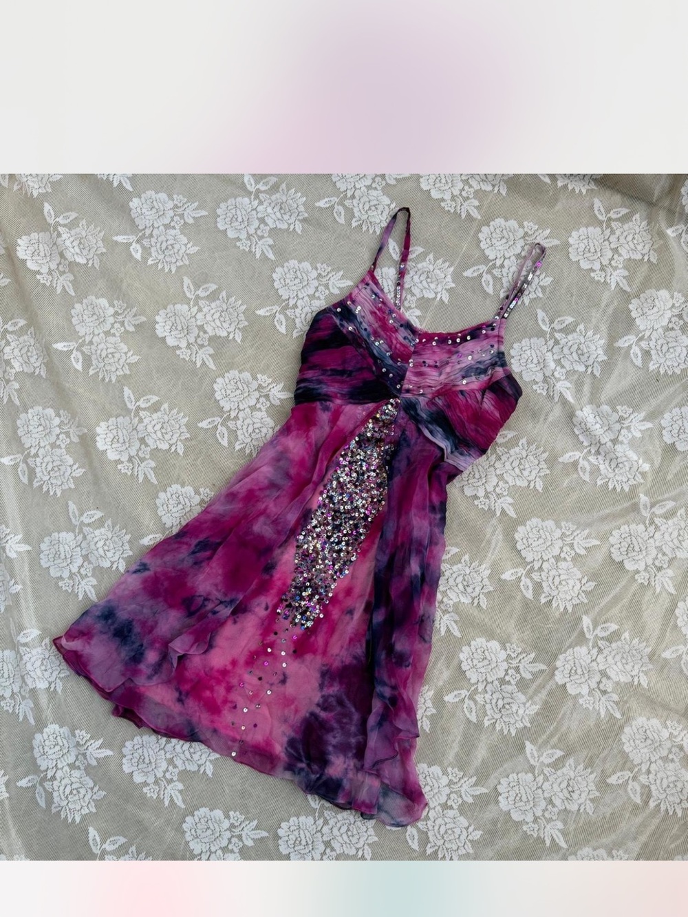 Pink & Purple Embellished Spaghetti Strap Dress